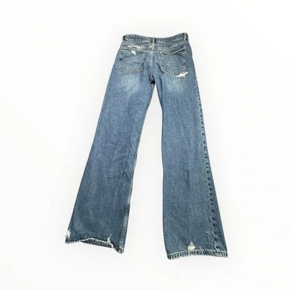 Zara Jeans Womens 10 Blue Wide Leg Distressed High Rise Denim Pants 6688/334 - Picture 2 of 13